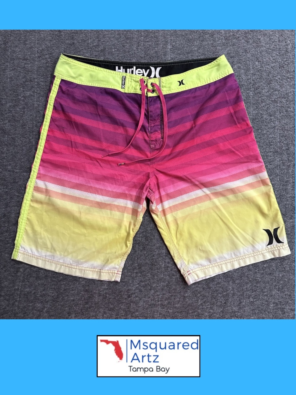 Hurley Phantom Board Shorts Mens 36 Multicolor Stripe Surf Swim Trunks Beach